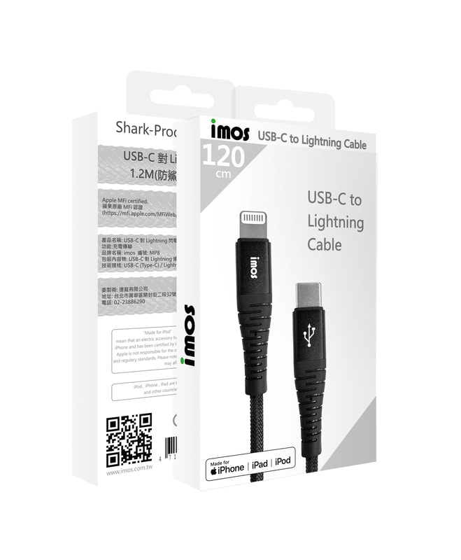 imos USB-C對Lightning閃電連接線1.2M ​(防鯊網編織閃電線)